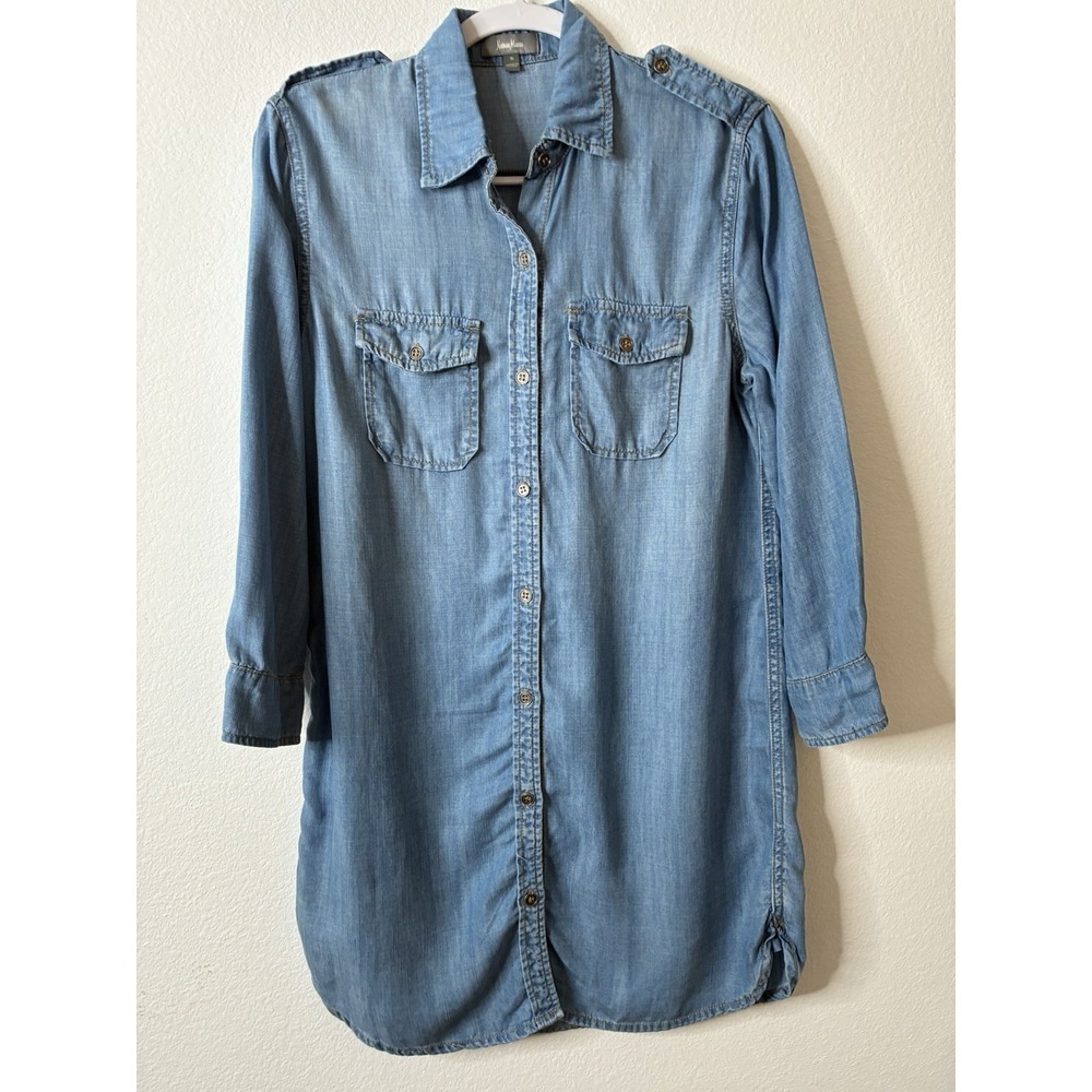 Neiman Marcus Shirt Dress Womens S Blue Denim Long Sleeve Button Up - Picture 2 of 12